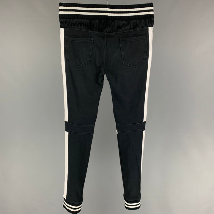 BALMAIN Size M Black White Ribbed Cotton Joggers Pants