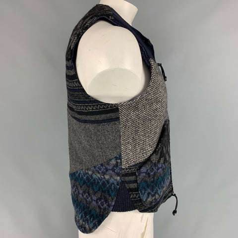 MONITALY Size 42 Navy & Grey Patchwork Wool Blend Zip Up Vest