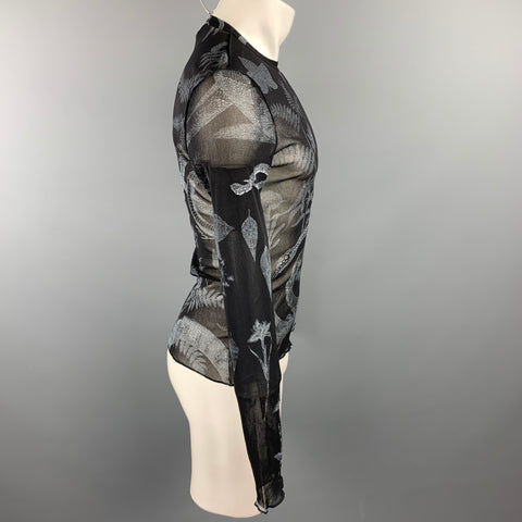 JUST CAVALLI Size S Black & White Print Polyamide Crew-Neck Pullover