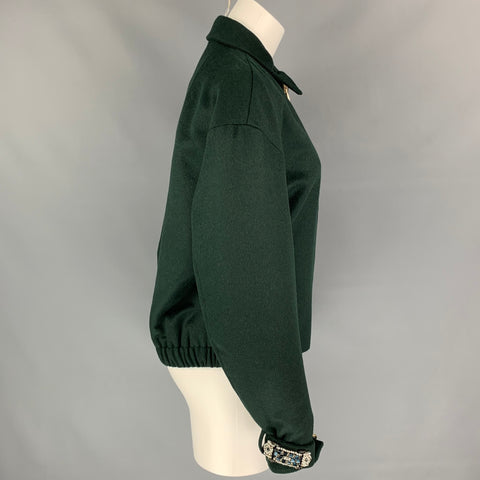 MARY KATRANTZOU Taille 6 Veste à crête brodée en laine vierge à paillettes vert foncé