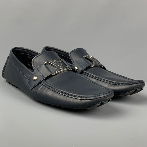 LOUIS VUITTON Size 10.5 Navy Leather Drivers Loafers