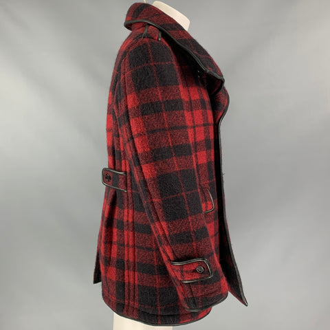 BURBERRY PRORSUM Fall 2011 Size 38 Red & Black Buffalo Plaid Polyester / Wool Peacoat