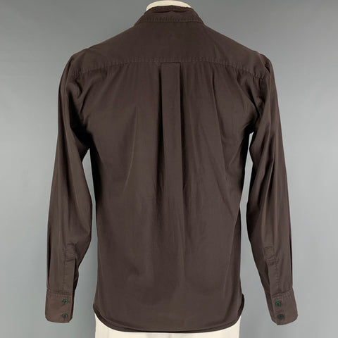 EXTE Size L Brown Stretch Long Sleeve Shirt