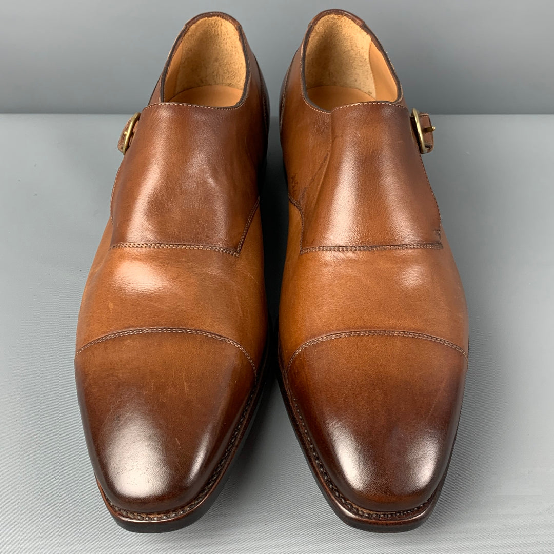 PAUL STUART Size 11 Tan Antique Leather Monk Strap Lace Up Shoes