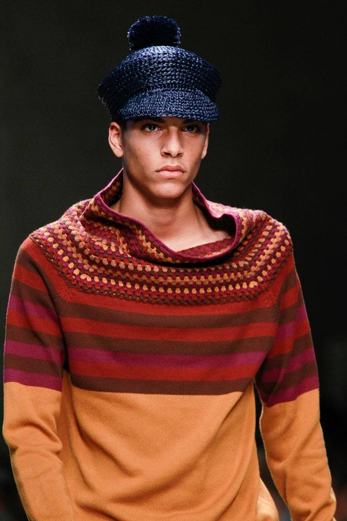 BURBERRY PRORSUM Spring 2012 Size S Multi-Color Orange Stripe Wool / Acrylic Sweater
