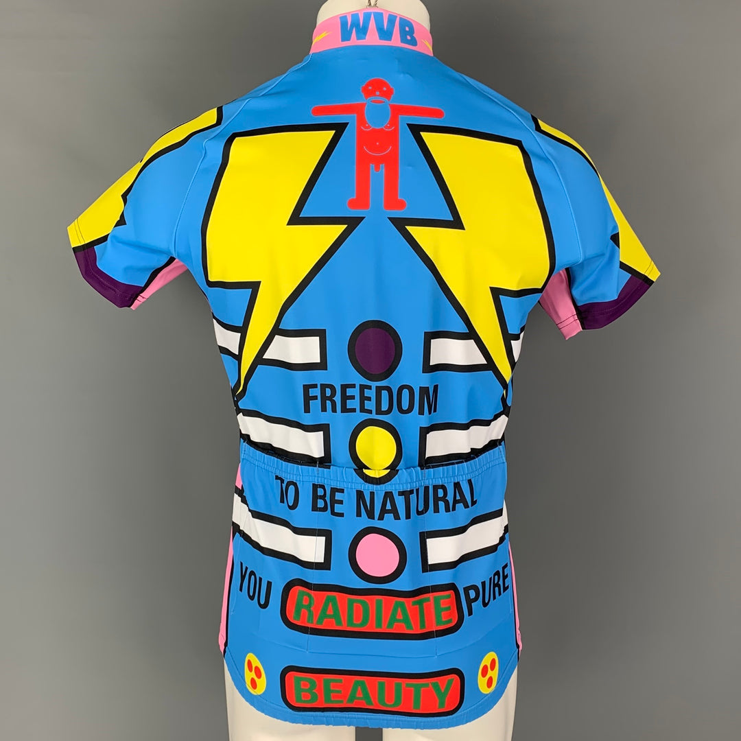 WALTER VAN BEIRENDONCK SS20 Size M Blue Pink Graphic Nylon Jersey Bike Top