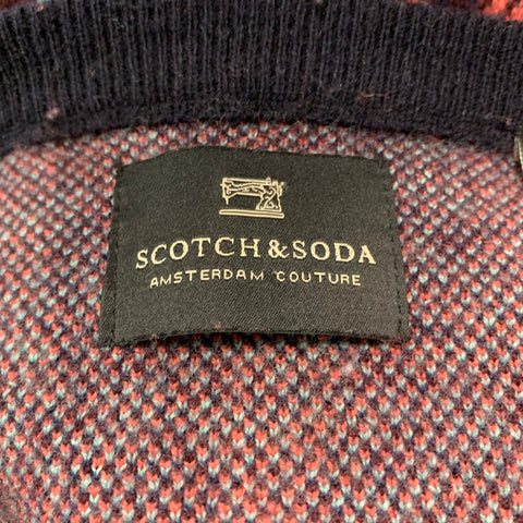 SCOTCH AND SODA Size XL Brown Blue & Red Plaid Knit Crew-Neck Sweater