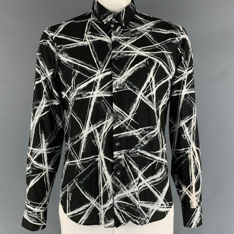 ALEXANDER MCQUEEN Size 44 Black White Abstract Cotton Long Sleeve Shirt