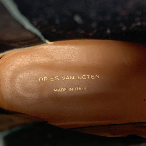 DRIES VAN NOTEN Size 9 Black Glittered Leather Boots
