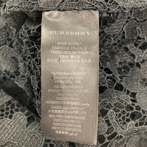 BURBERRY PRORSUM Talla 6 Top de vestido con tapeta oculta de guipur de poliéster negro