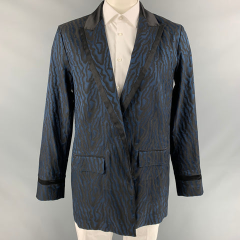 LA PERLA SS 16 Size XL Navy & Black Jacquard Silk / Polyester Coat