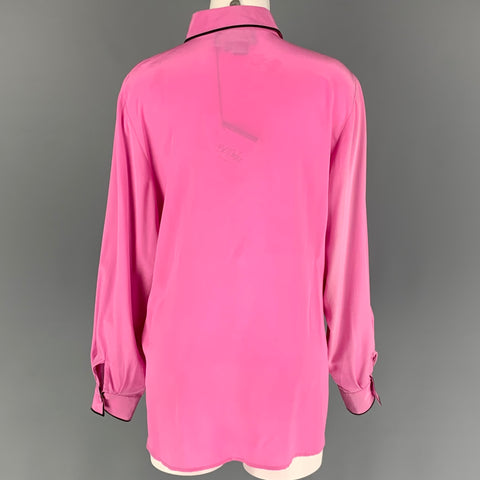 BOB MACKIE Size 8 Pink Black Silk Embroidered Button Up Shirt