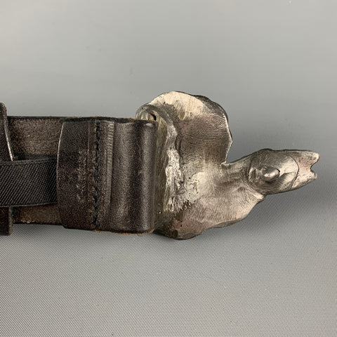 PAUL SMITH Size 32 Black Silver Leather Metal Belt