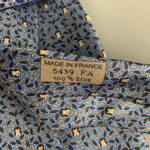HERMES 5439 FA Blue Silk Tie