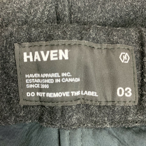 HAVEN Size L Charcoal Solid Wool Zip Casual Pants