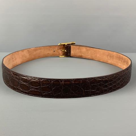 GUCCI Size 38 Brown Embossed Leather Belt