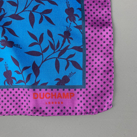 DUCHAMP Blue Purple Floral Silk Pocket Square