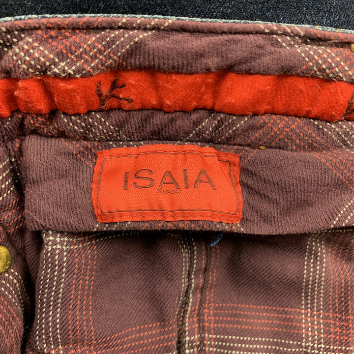 ISAIA Taille 34 Jean indigo en denim à coutures contrastées et braguette boutonnée