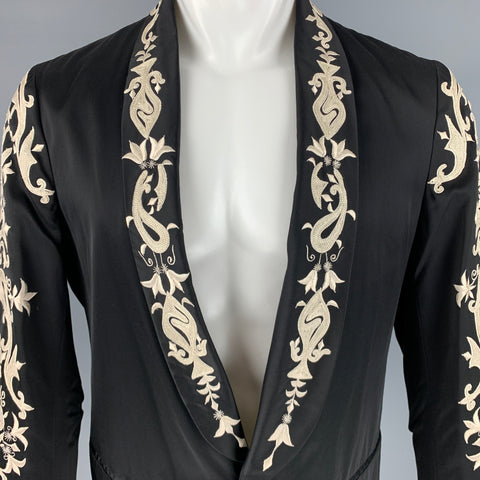 DRIES VAN NOTEN Size 38 Black Cream Embroidery Viscose Cotton Sport Coat