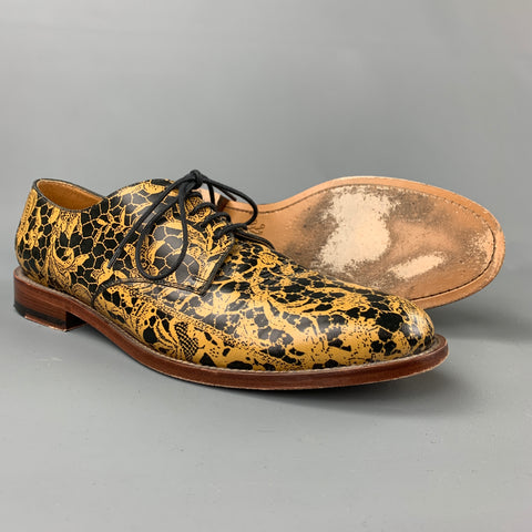 VIVIENNE WESTWOOD Size 12 Black & Yellow Abstract Leather Lace Up Shoes