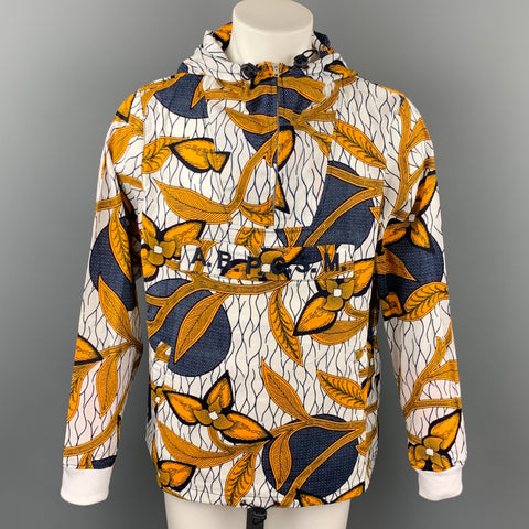 ATELIER BEAUREPAIRE Size L White & Gold Abstract Cotton Hooded Jacket