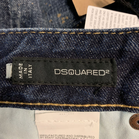 DSQUARED2 Size 2 Blue Cotton Paint Splattered Cuff Zipper Five Pockets Jeans