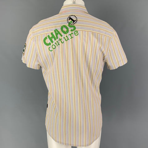VERSACE JEANS COUTURE Size M Multi-Color Stripe Cotton Short Sleeve Shirt