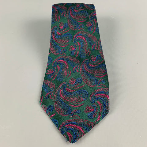FENDI Green Purple Paisley Silk Tie