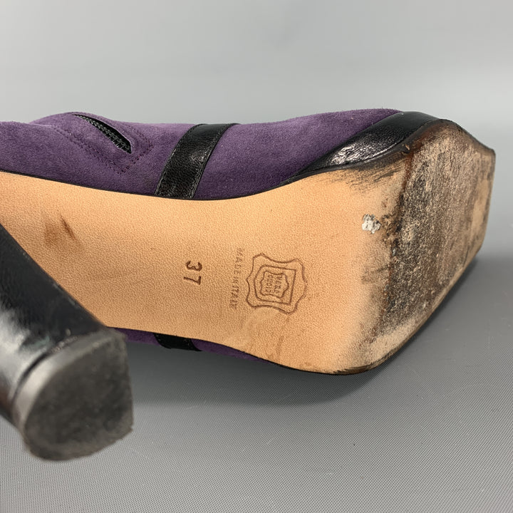 JOSEPH AZAGURY Size 7 Purple Suede Black Stipe Ankle Boots