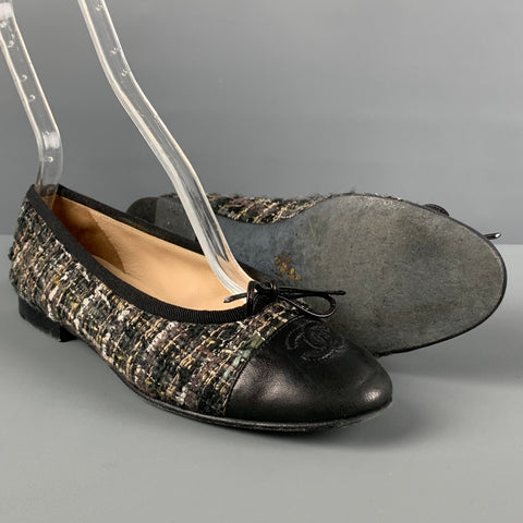 CHANEL Talla 5.5 Bailarinas Boucle Marrón Negro