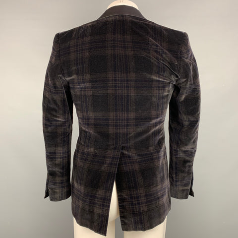 PORTS 1961 Size 38 Regular Black & Grey Plaid Velvet Shawl Collar Sport Coat