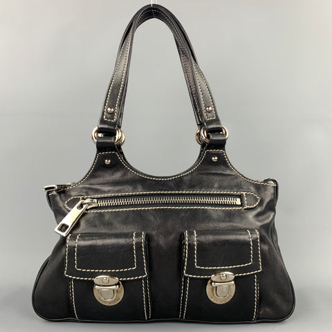 MARC JACOBS Black Contrast Stitch Leather Top Handles Handbag