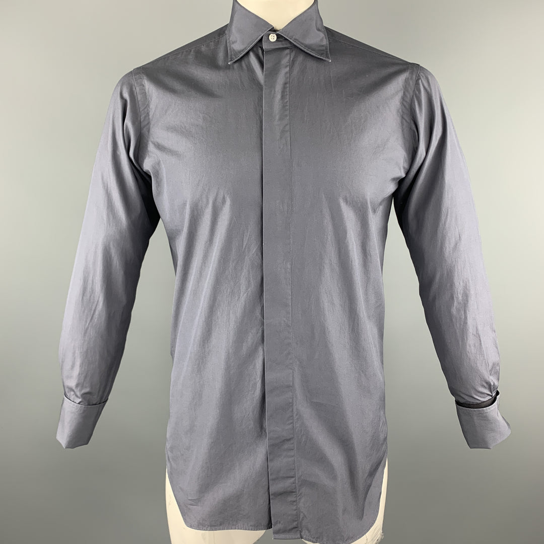 HAMILTON Talla M Camisa de manga larga de algodón con bloques de color gris oscuro