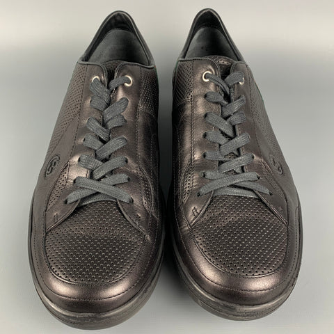 GUCCI Size 12 Black Perforated Leather Low Top Sneakers