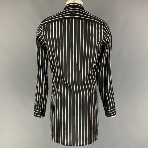 CEDRIC JACQUEMYN Size 38 Black White Stripe Cotton Silk Long Sleeve Shirt