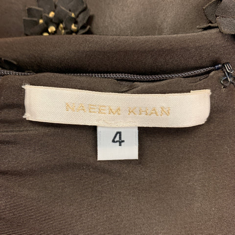 NAEEM KHAN Size 4 Brown Gold Silk Applique Circle Skirt