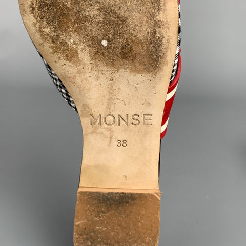 Mulas planas con punta en punta y hebilla de tela roja y negra de MONSE, talla 8
