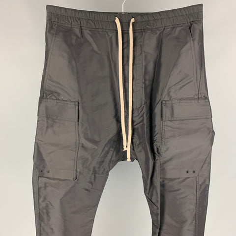 RICK OWENS DIRT S/S 18 Talla 34 Negro Pantalones casuales de entrepierna caída de algodón / poliamida