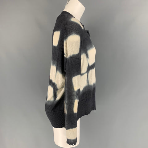PRIVE' 45 Cárdigan de cachemira de punto con efecto tie-dye en gris y crema, talla S