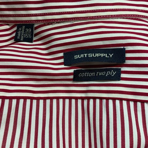 SUITSUPPLY Size M Red White Stripe Cotton Spread Collar Long Sleeve Shirt