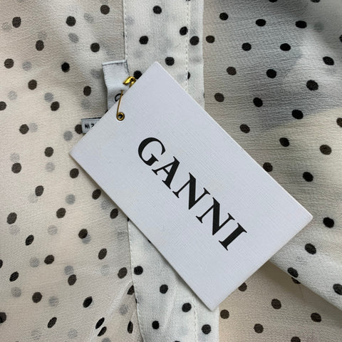 GANNI Size 6 White &  Black Viscose Polka Dot Blouse