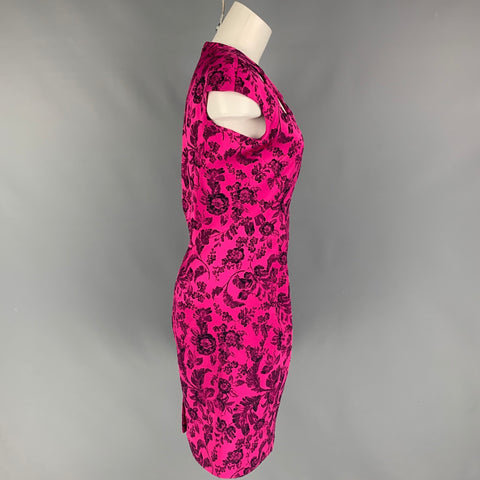ZAC POSEN Talla 6 Vestido floral negro fucsia