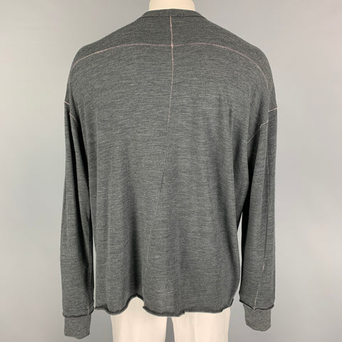 THE VIRIDI-ANNE Size XL Grey Heather Wool Cotton Contrast Stitch Cardigan
