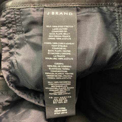 J.BRAND Pantalones casuales ajustados de piel de cordero negra talla 25