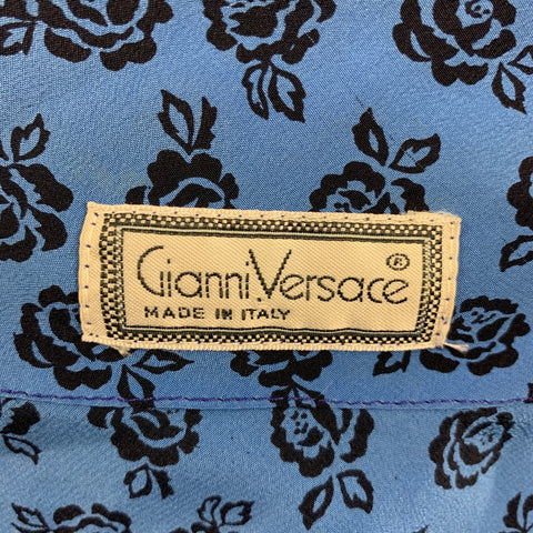 GIANNI VERSACE Size 4 Blue Black Silk Floral Ruched Casual Top