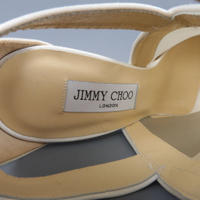JIMMY CHOO US 8.5 / IT 38.5 White Silk / Leather Ostrich Feather Bridal Sandals