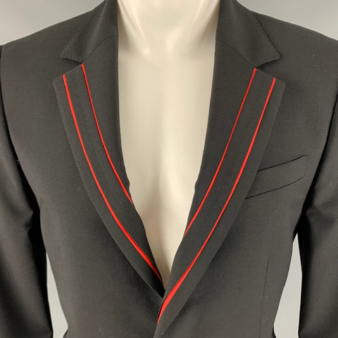 LES HOMMES Size 40 Black Red Polyester Wool Sport Coat