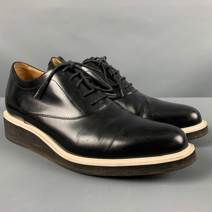3.1 PHILLIP LIM Size 10 Black White Leather Platform Lace Up Shoes
