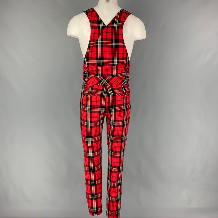 MR TURK Size XS Red Black White Polyester Plaid Zip Fly Overalls