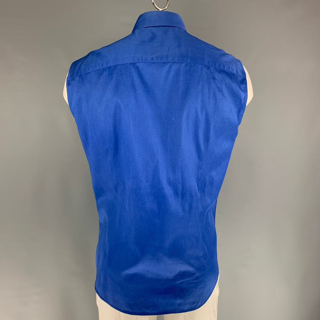 VERSACE COLLECTION Size XL Royal Blue Solid Cotton / Elastane Short Sleeve Shirt